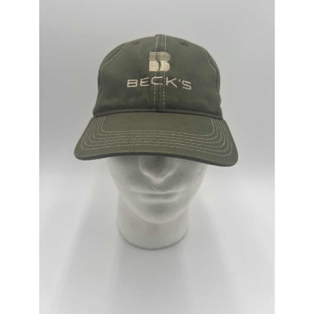 Vintage Beck's Seed Snapback Hat Made USA Olive Green Adjustable Beer Cap